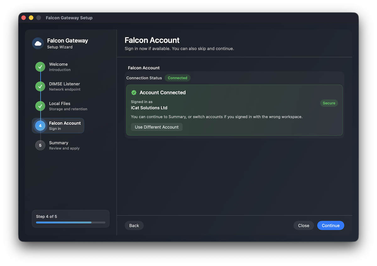 Falcon account connected