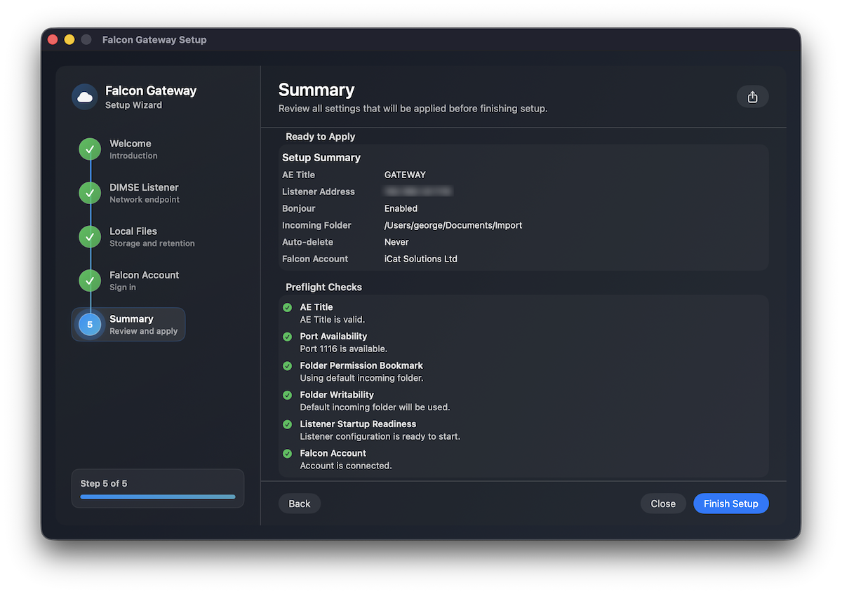 Setup summary and readiness checks