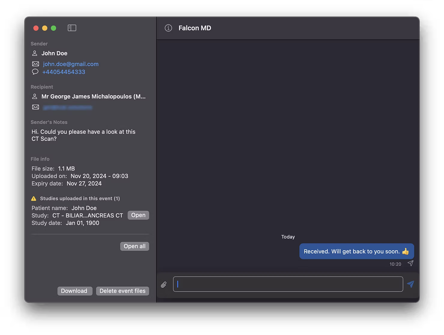 Falcon Link Messages interface